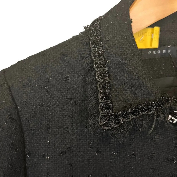 PERRY ELLIS Wool Blend Long Winter Dress Coat Black Tweed Silver Fleck Women's 8 - Picture 4 of 11